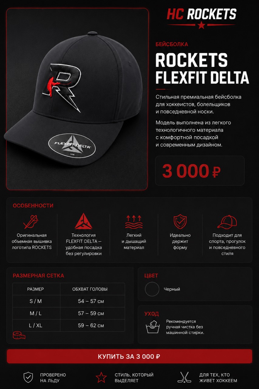 Бейсболка ROCKETS FLEXFIT DELTA