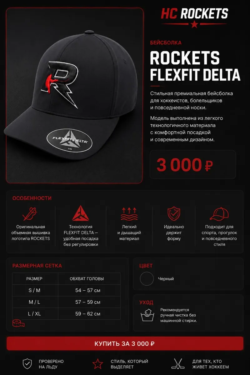Бейсболка ROCKETS FLEXFIT DELTA